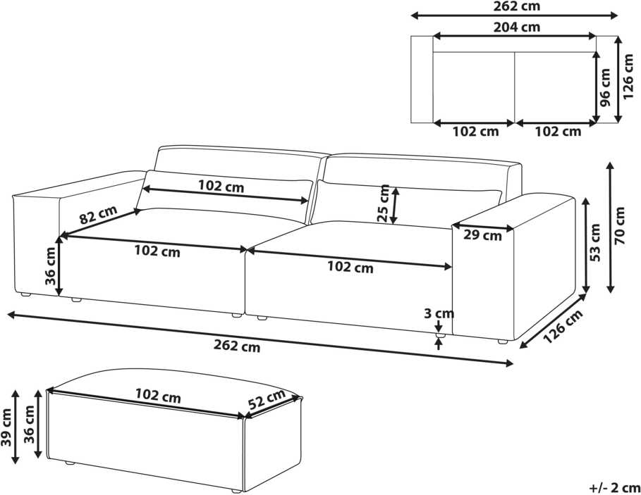 Beliani Trivietė modulinė sofa HELLNAR su otomana, pilka