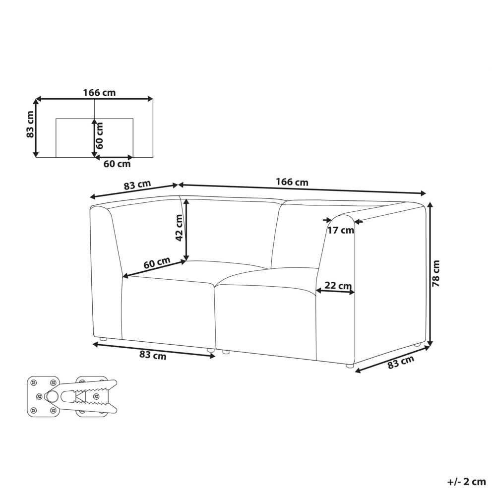 Beliani 2 vietų modulinė sofa LEMVIG, balta, velvetas