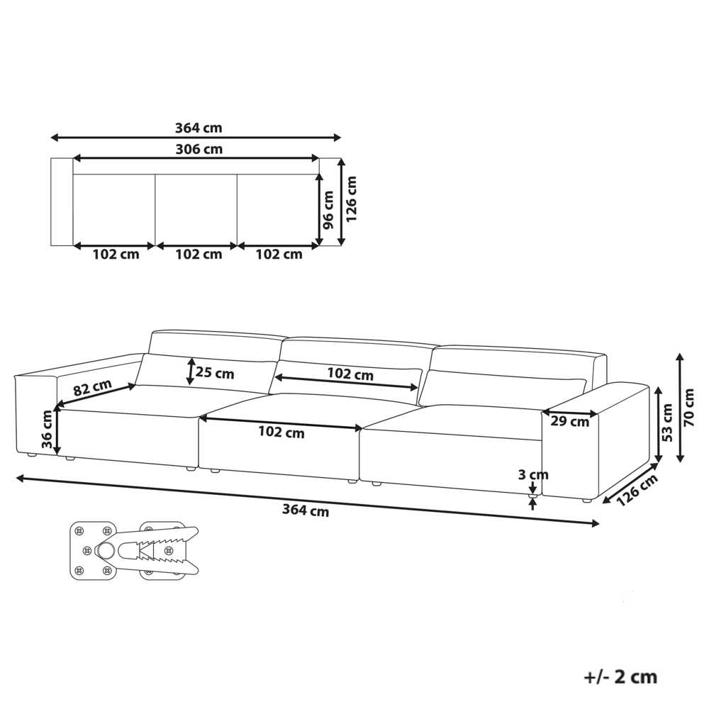 Beliani Trivietė modulinė sofa HELLNAR, pilka