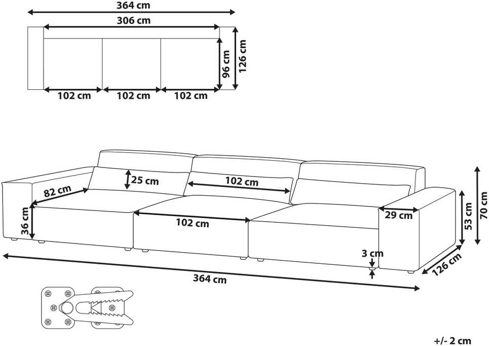 Beliani Trivietė modulinė sofa HELLNAR, pilka
