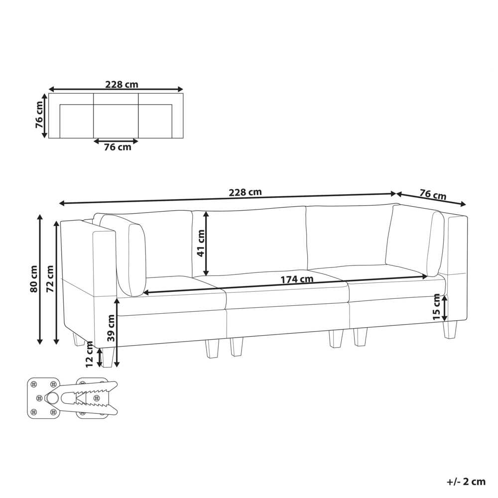 Beliani Modulinė 3 vietų sofa UNSTAD ruda