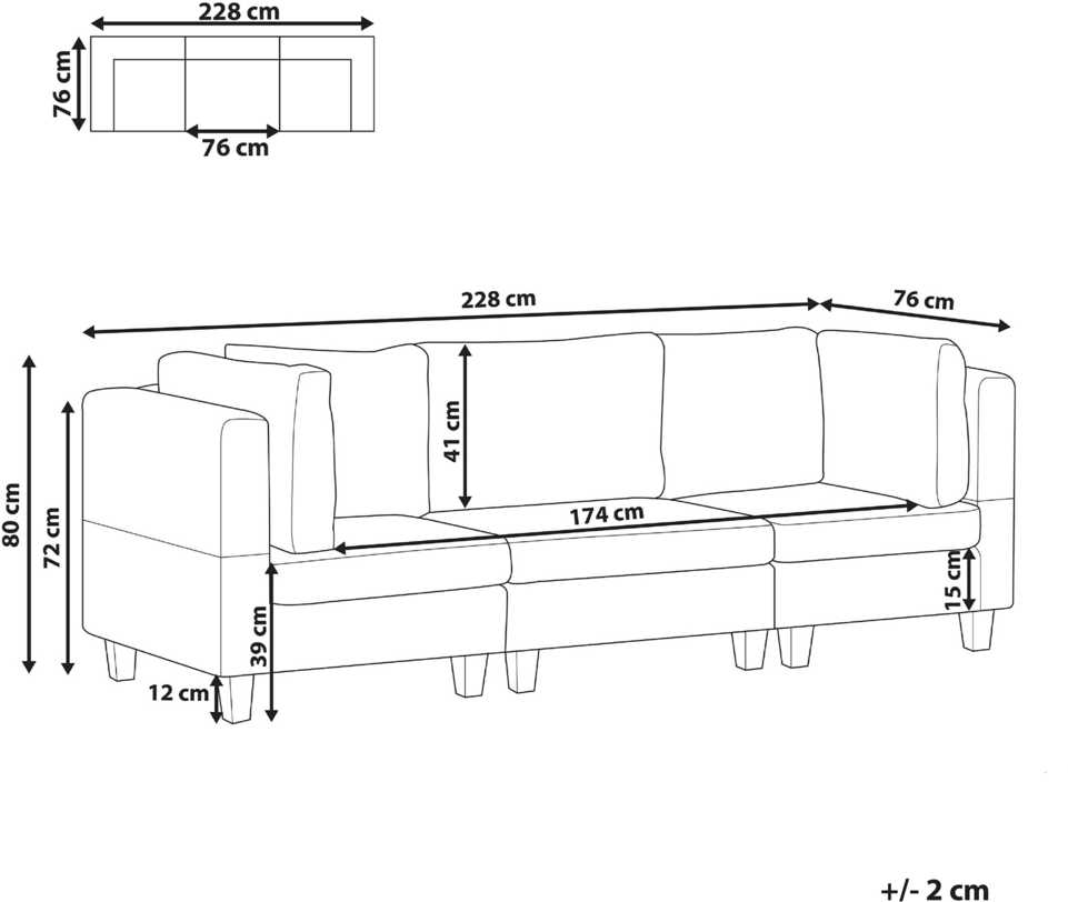 Beliani Modulinė 3 vietų sofa UNSTAD ruda
