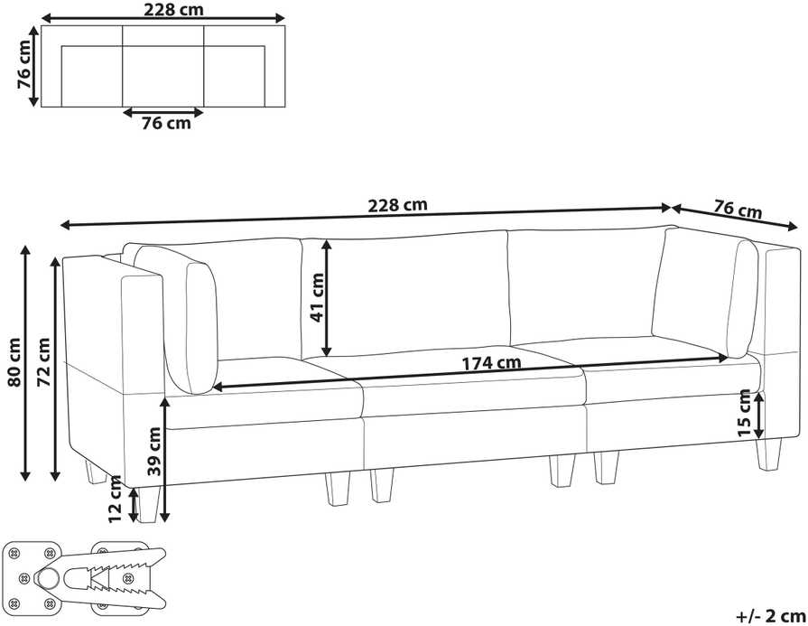 Beliani Modulinė 3 vietų sofa UNSTAD ruda