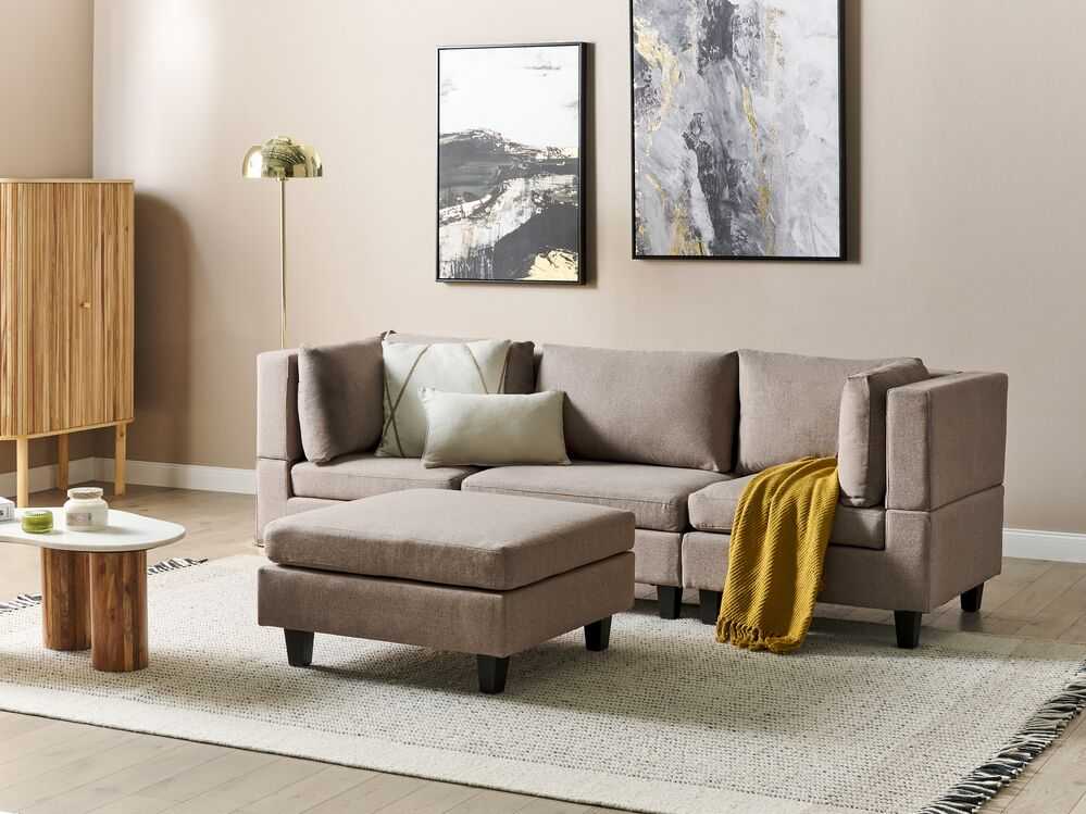 Beliani Modulinė 3 vietų sofa UNSTAD, ruda su pufu