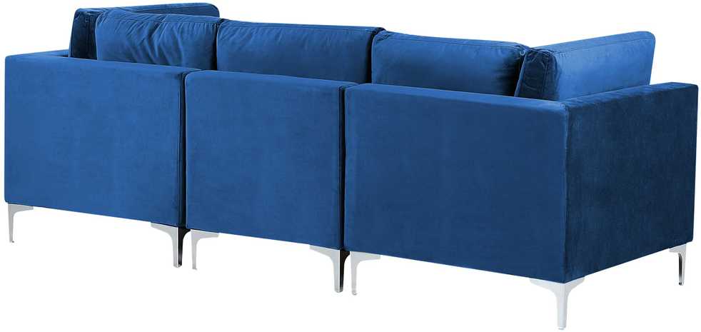 Beliani 3 vietų modulinė sofa EVJA su pufu, tamsiai mėlynas veliūras