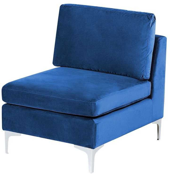 Beliani 3 vietų modulinė sofa EVJA su pufu, tamsiai mėlynas veliūras