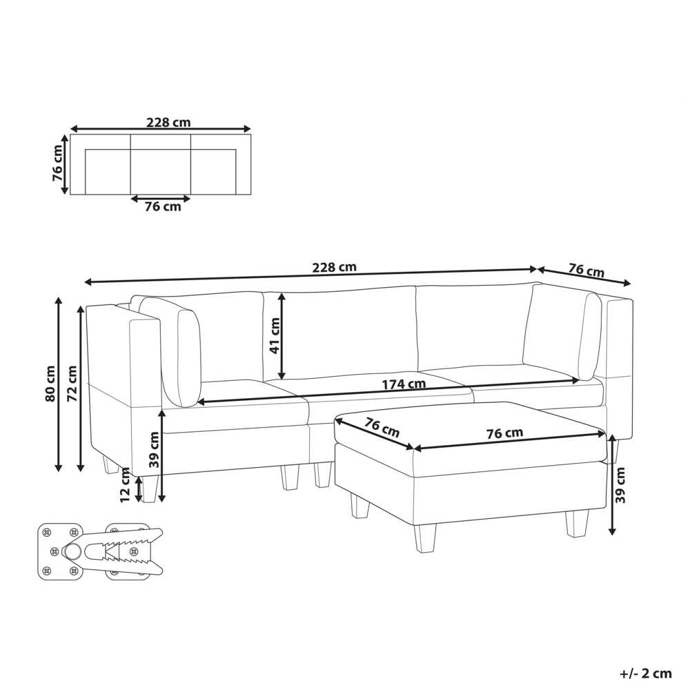 Beliani Modulinė 3 vietų sofa UNSTAD, ruda su pufu
