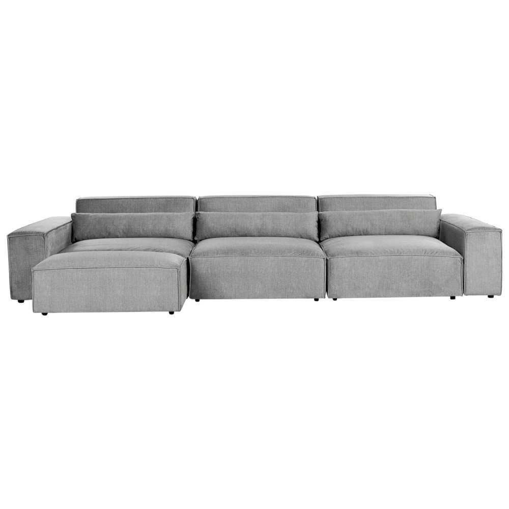 Beliani MODULINĖ 3 vietų sofa HELLNAR pilka su pufas