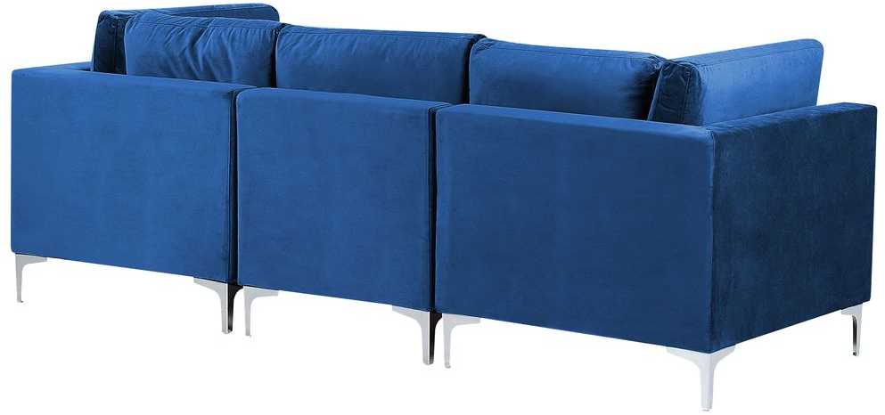 Beliani 3 vietų modulinė sofa EVJA su pufu, tamsiai mėlynas veliūras