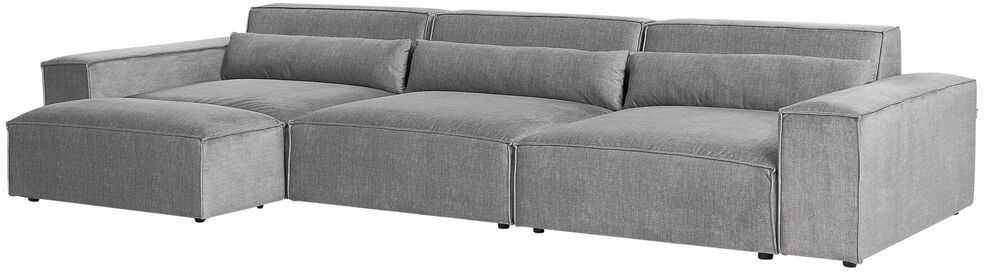 Beliani MODULINĖ 3 vietų sofa HELLNAR pilka su pufas