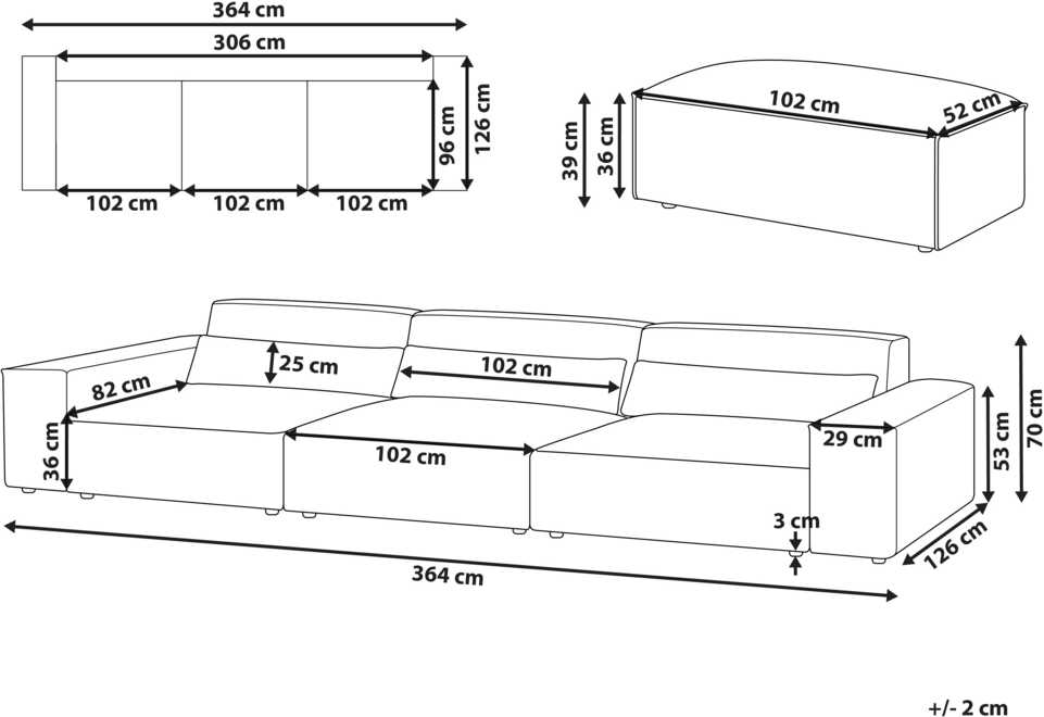 Beliani MODULINĖ 3 vietų sofa HELLNAR pilka su pufas