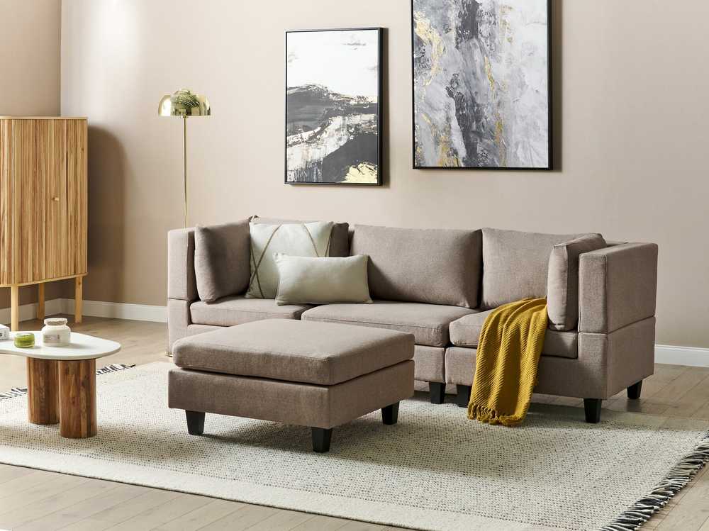 Beliani Modulinė 3 vietų sofa UNSTAD, ruda su pufu