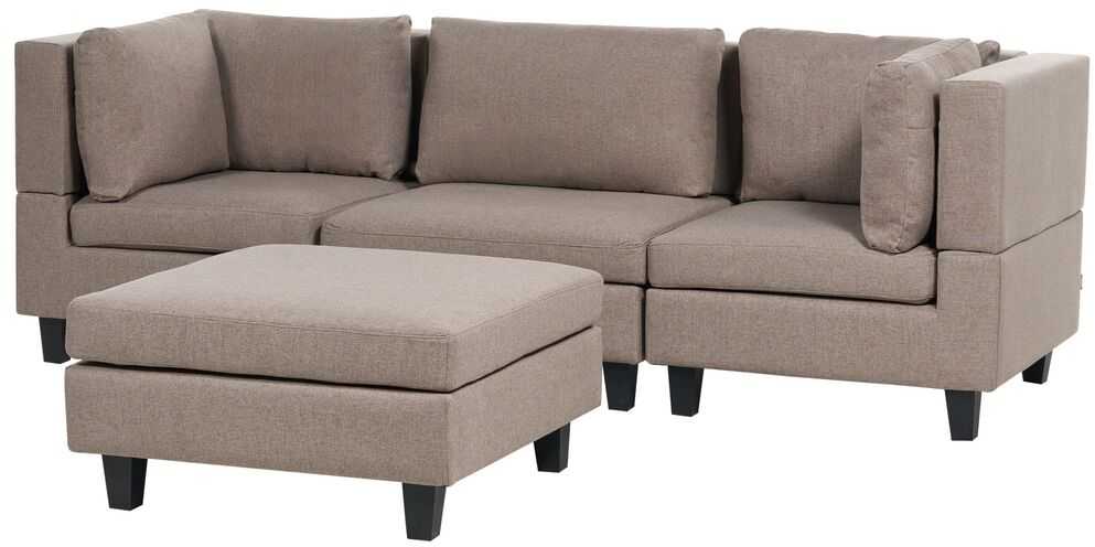 Beliani Modulinė 3 vietų sofa UNSTAD, ruda su pufu