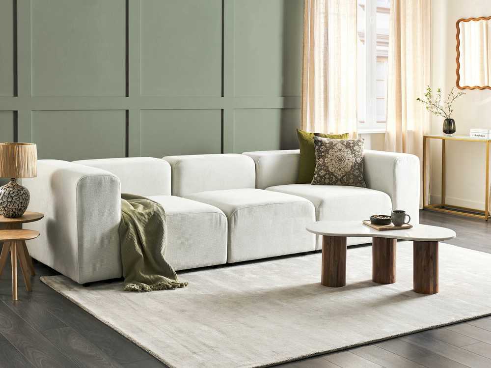 Beliani Modulinė 3 vietų sofa FALSTERBO balta, velvetas