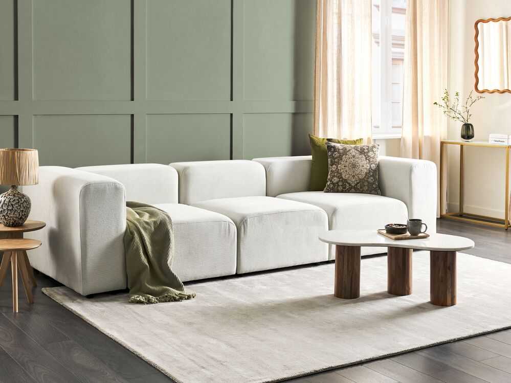 Beliani Modulinė 3 vietų sofa FALSTERBO balta, velvetas