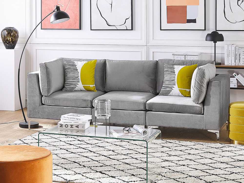 Beliani Trijų vietų modulinė sofa EVJA pilkas veliūras