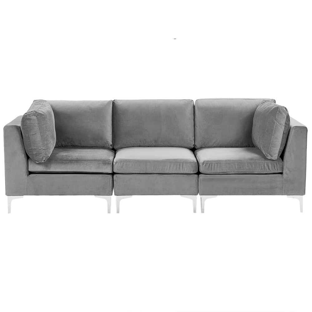 Beliani Trijų vietų modulinė sofa EVJA pilkas veliūras