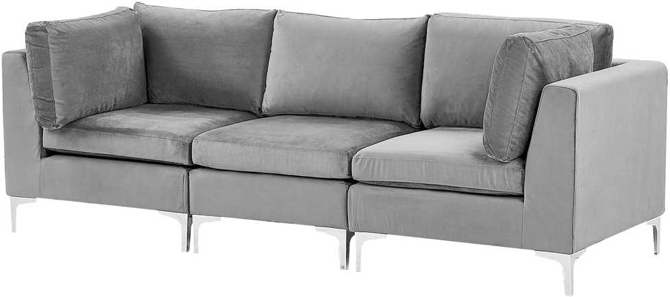 Beliani Trijų vietų modulinė sofa EVJA pilkas veliūras