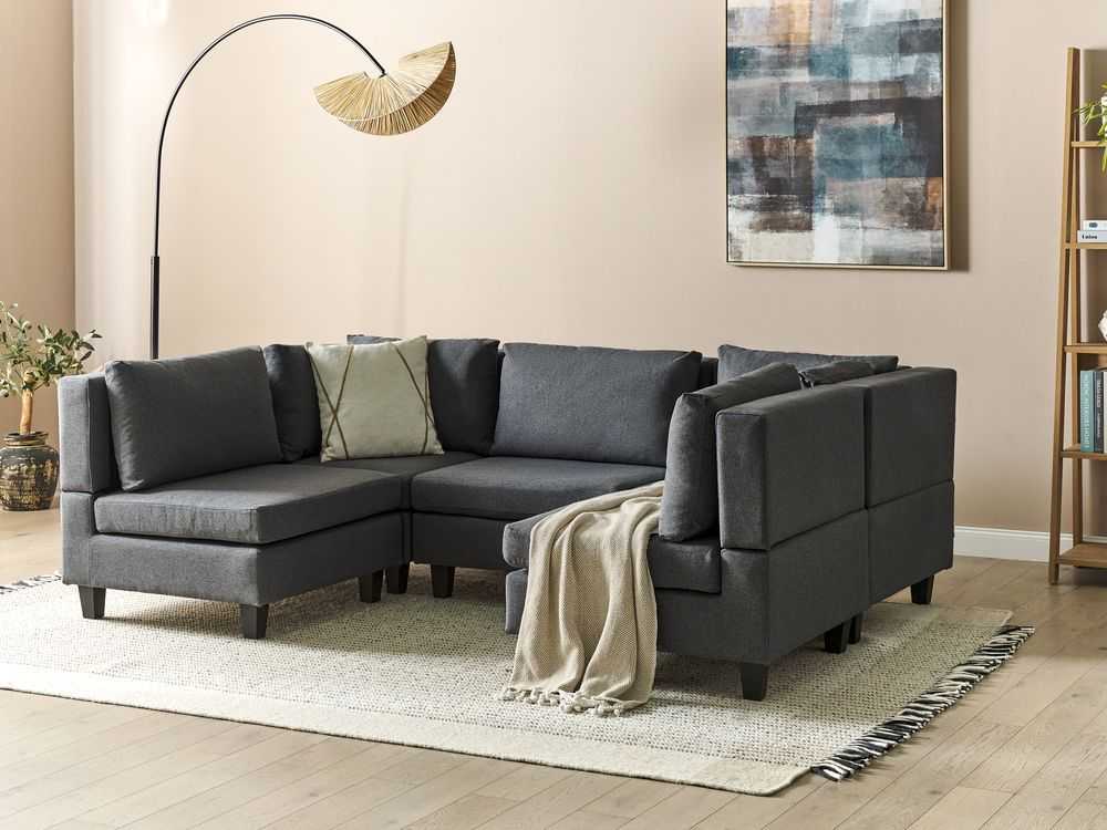 Beliani U formos modulinė sofa 5 asmenims UNSTAD tamsiai pilka