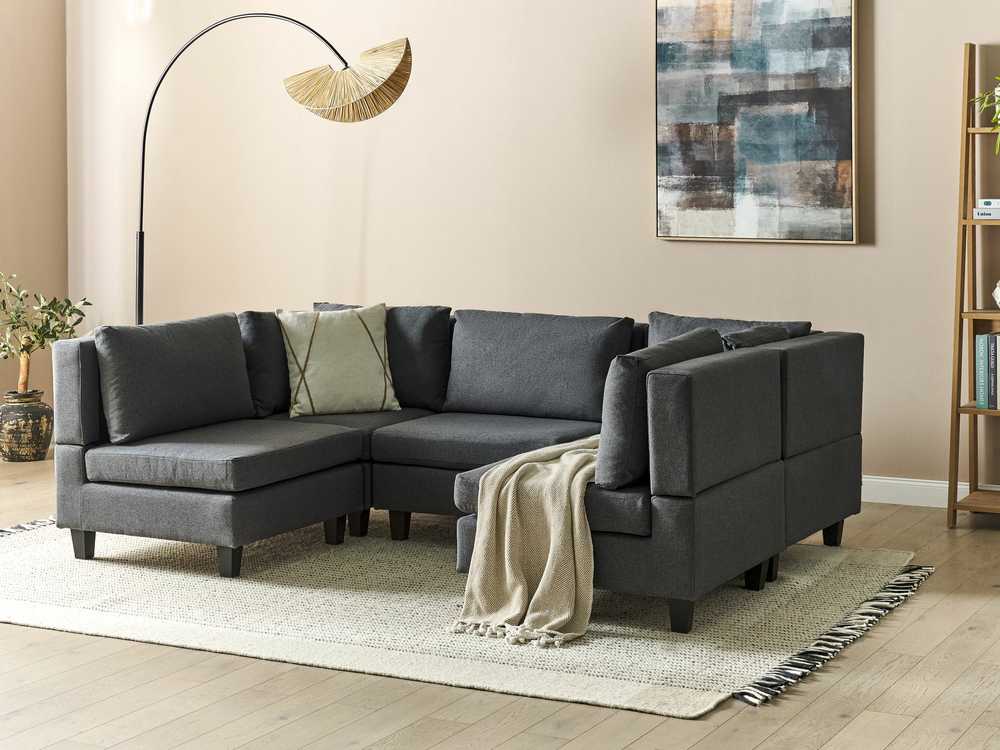 Beliani U formos modulinė sofa 5 asmenims UNSTAD tamsiai pilka