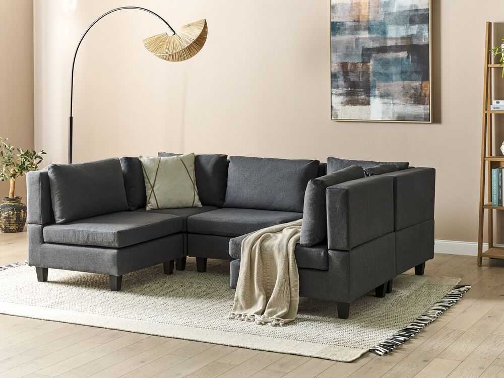 Beliani U formos modulinė sofa 5 asmenims UNSTAD tamsiai pilka