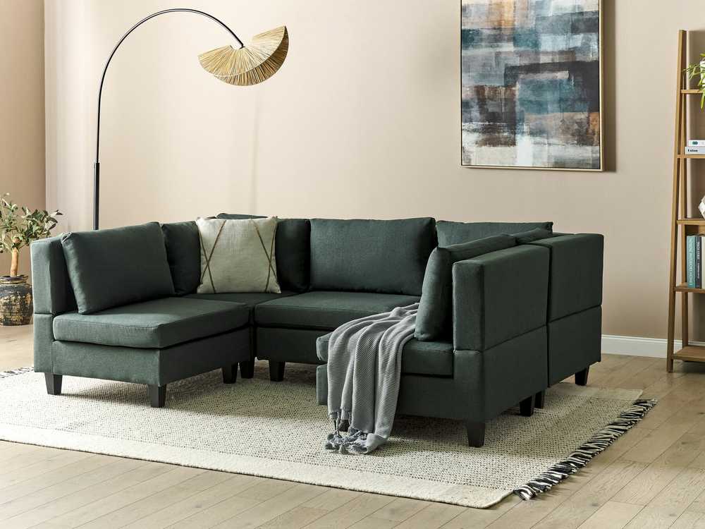 Beliani Penkių vietų modulinė sofa U formos UNSTAD tamsiai žalia