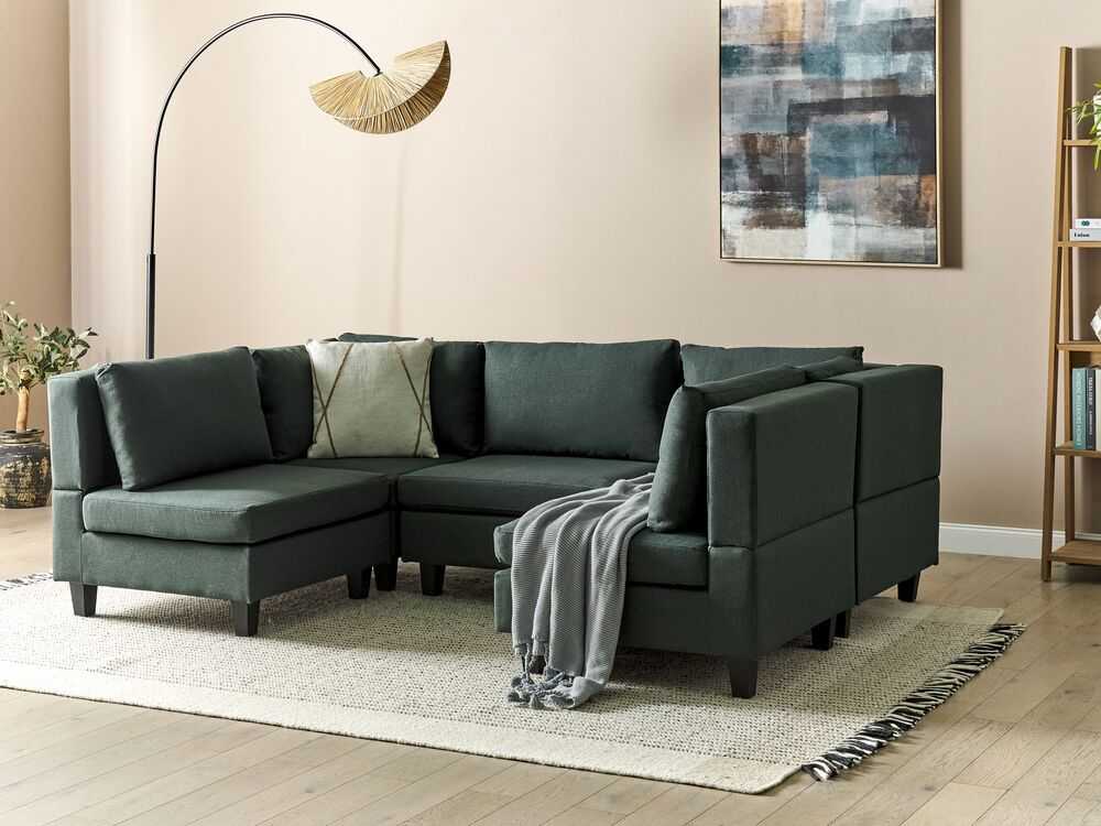 Beliani Penkių vietų modulinė sofa U formos UNSTAD tamsiai žalia