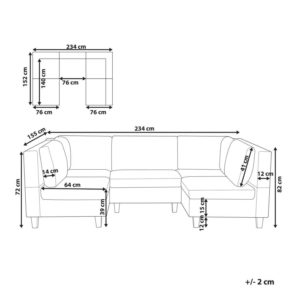 Beliani Modulinė U formos sofa 5 asmenims UNSTAD juodos spalvos dirbtinė oda