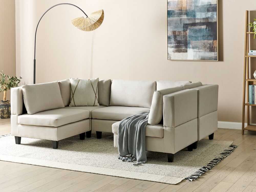 Beliani U formos modulinė sofa 5 asmenims UNSTAD šviesiai smėlio spalvos