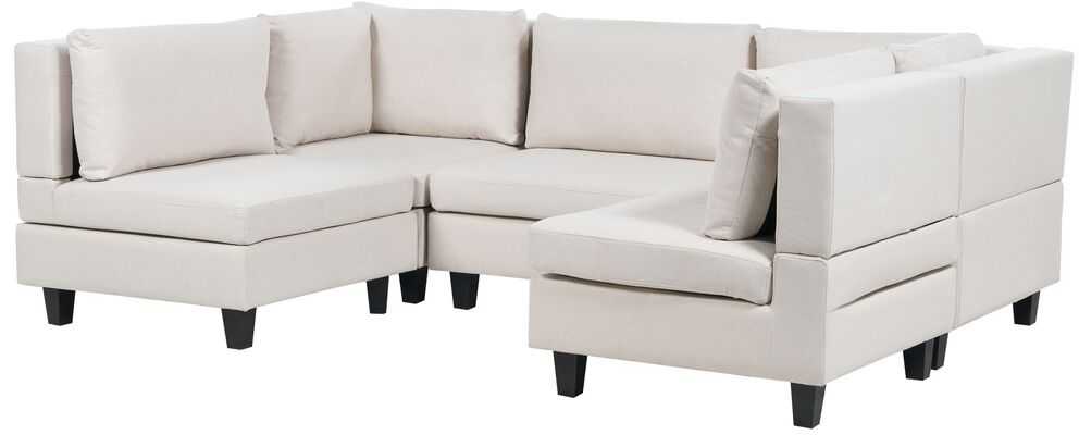 Beliani U formos modulinė sofa 5 asmenims UNSTAD šviesiai smėlio spalvos