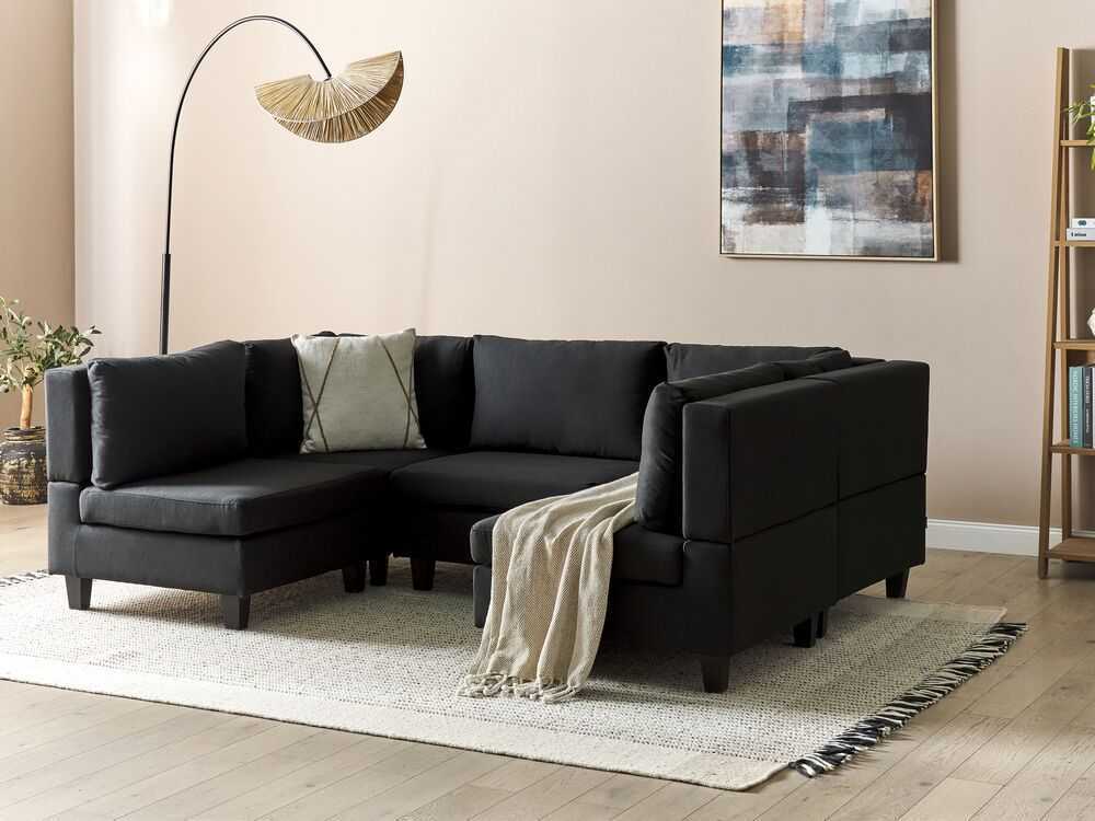 Beliani Modulinė U formos sofa 5 asmenims UNSTAD Juoda