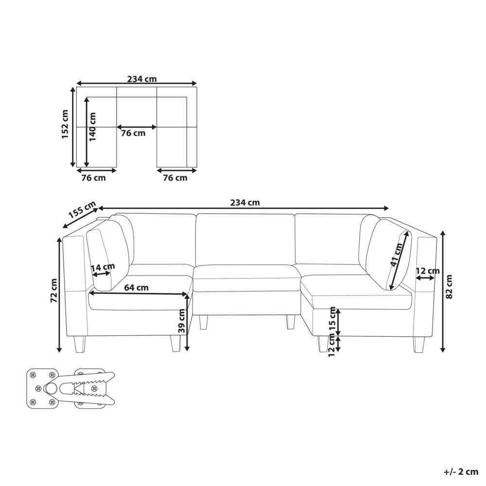 Beliani Modulinė U formos sofa 5 asmenims UNSTAD ruda
