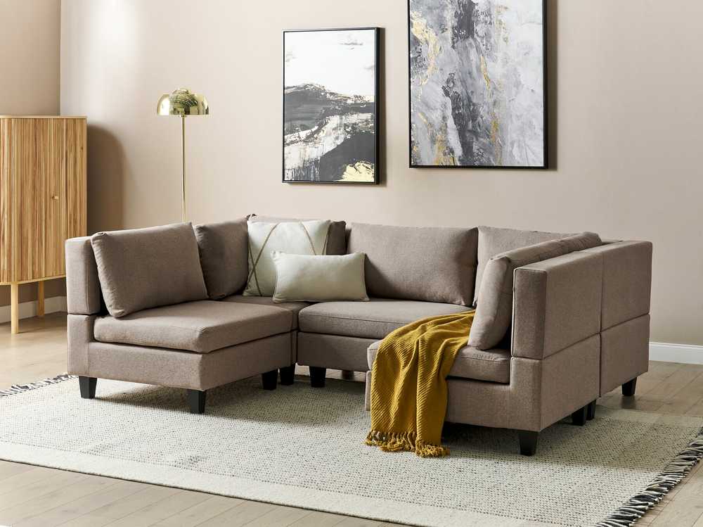 Beliani Modulinė U formos sofa 5 asmenims UNSTAD ruda