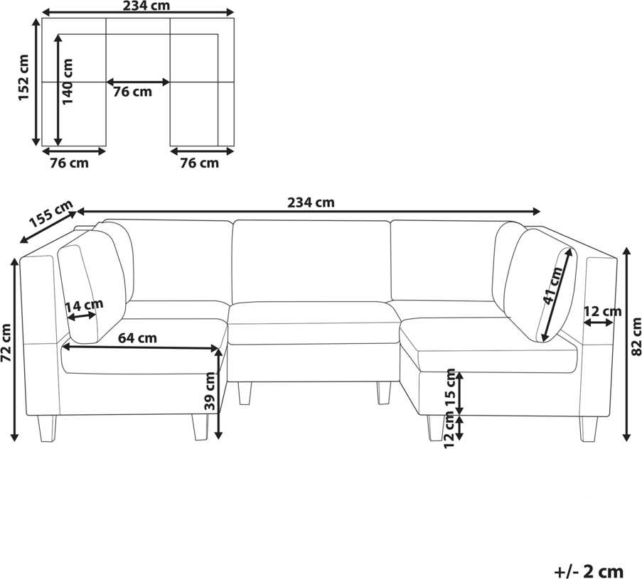 Beliani Modulinė U formos sofa 5 asmenims UNSTAD ruda