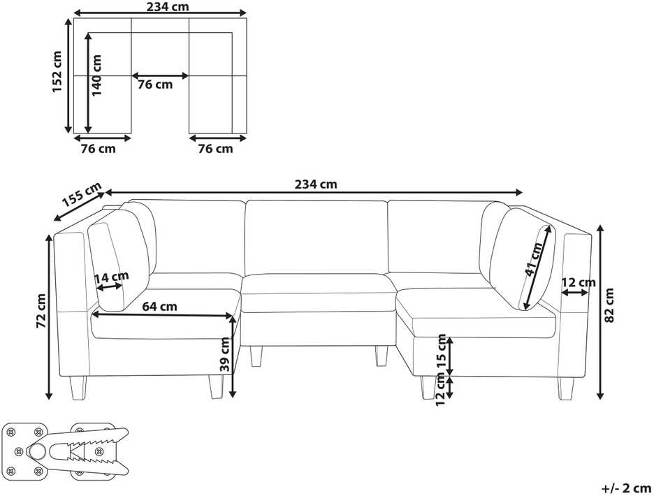 Beliani Modulinė U formos sofa 5 asmenims UNSTAD ruda