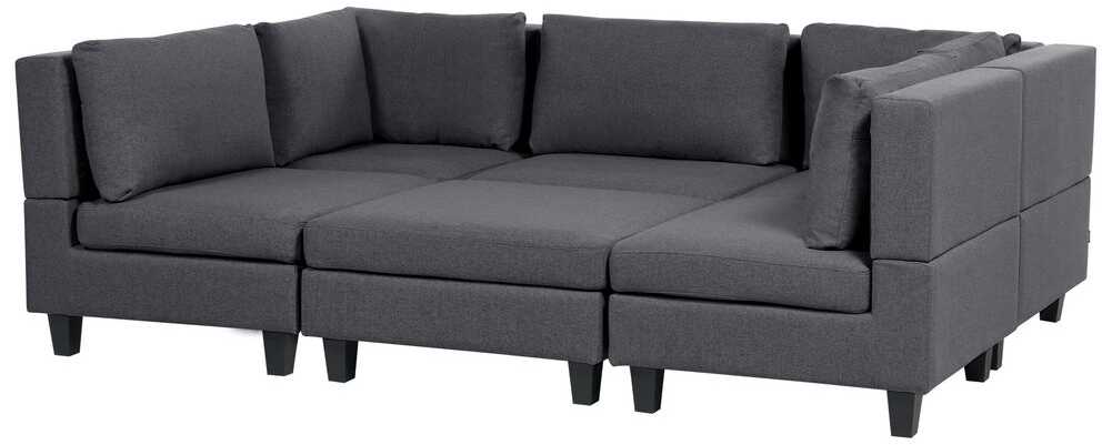 Beliani Modulinė U formos sofa 5 asmenims UNSTAD tamsiai pilka su otomane