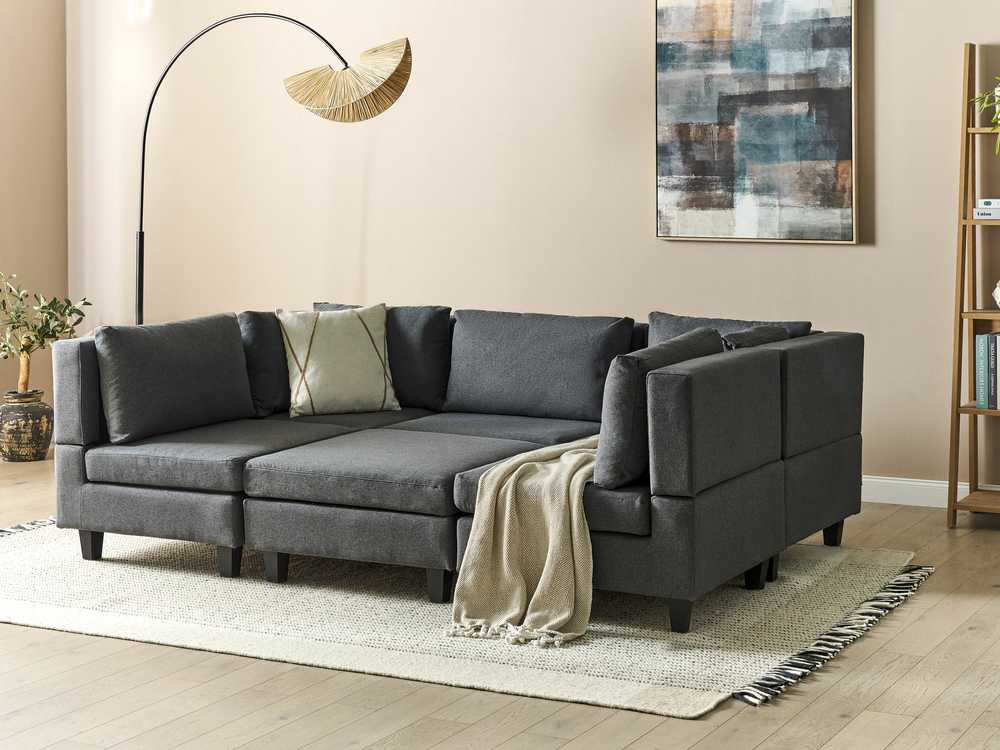 Beliani Modulinė U formos sofa 5 asmenims UNSTAD tamsiai pilka su otomane