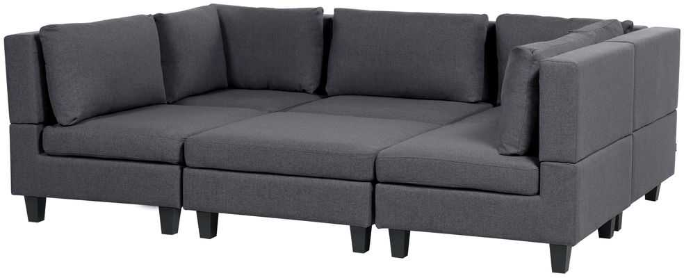 Beliani Modulinė U formos sofa 5 asmenims UNSTAD tamsiai pilka su otomane
