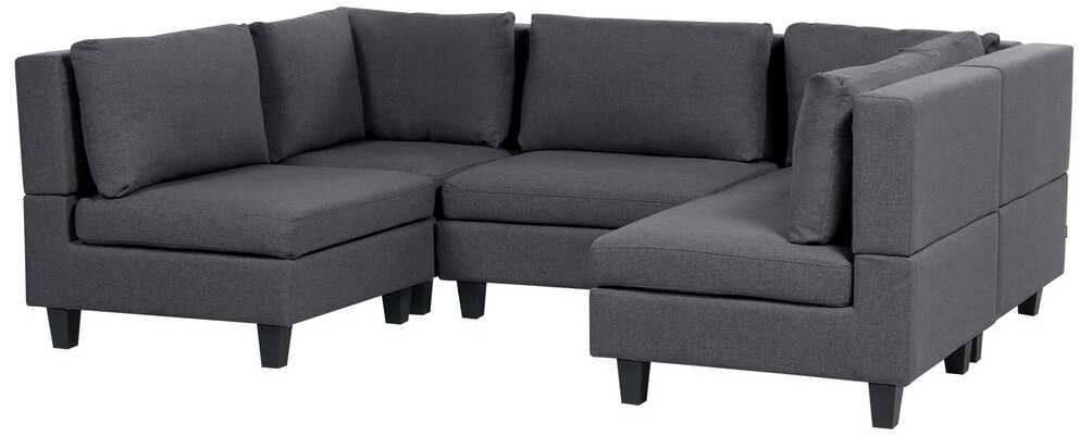 Beliani Modulinė U formos sofa 5 asmenims UNSTAD tamsiai pilka su otomane