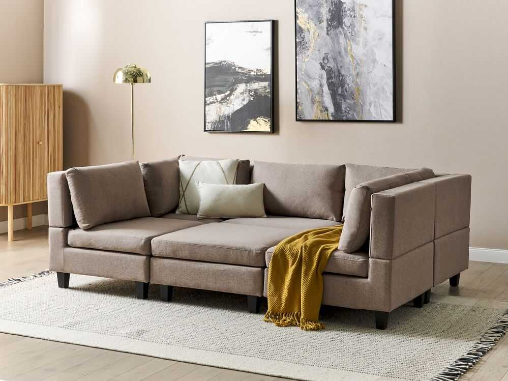 Beliani U formos modulinė sofa 5 asmenims UNSTAD ruda su pufu