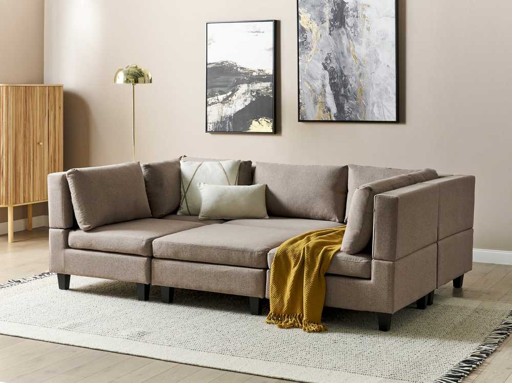 Beliani U formos modulinė sofa 5 asmenims UNSTAD ruda su pufu