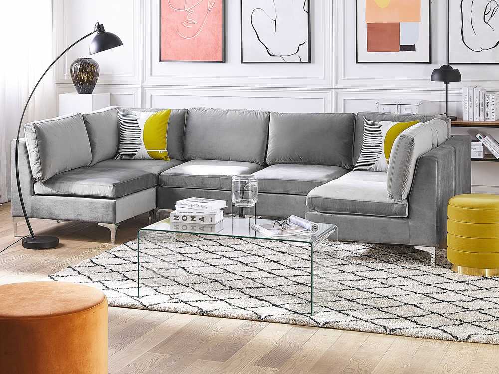 Beliani Modulinė U formos sofa 6 asmenims EVJA pilko veliūro