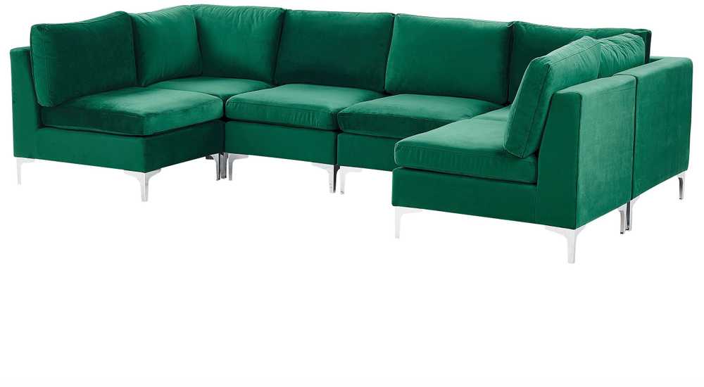 Beliani Modulinė U formos sofa 6 asmenims EVJA žalias veliūras