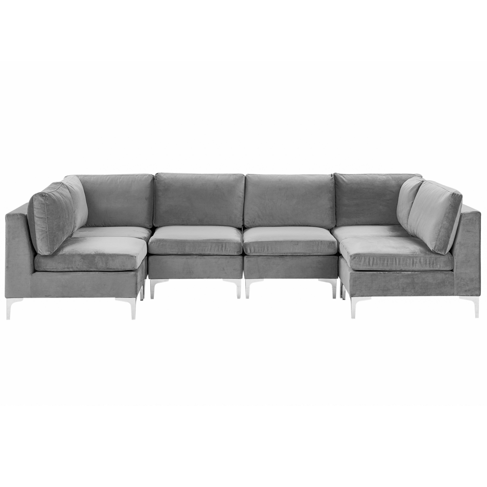 Beliani Modulinė U formos sofa 6 asmenims EVJA pilko veliūro