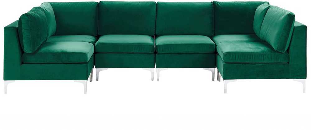 Beliani Modulinė U formos sofa 6 asmenims EVJA žalias veliūras