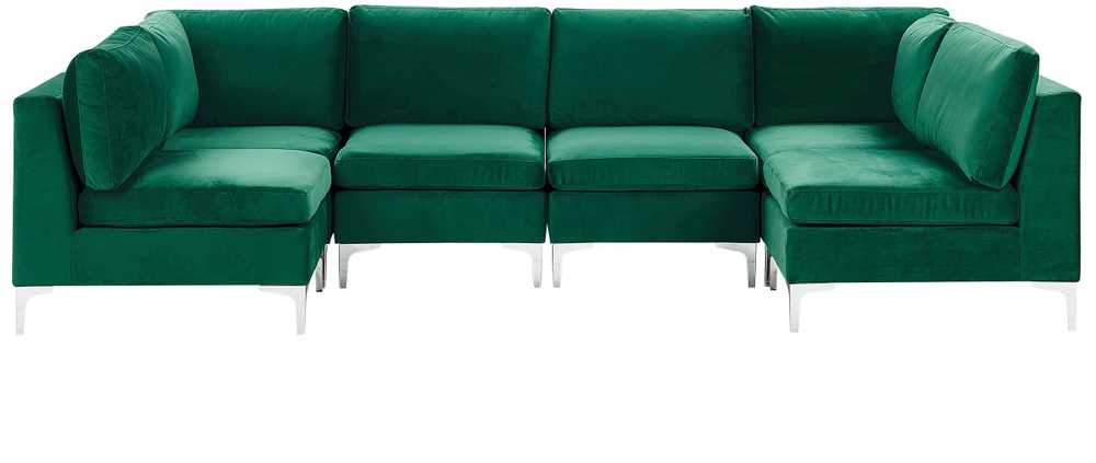 Beliani Modulinė U formos sofa 6 asmenims EVJA žalias veliūras