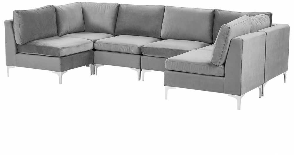 Beliani Modulinė U formos sofa 6 asmenims EVJA pilko veliūro