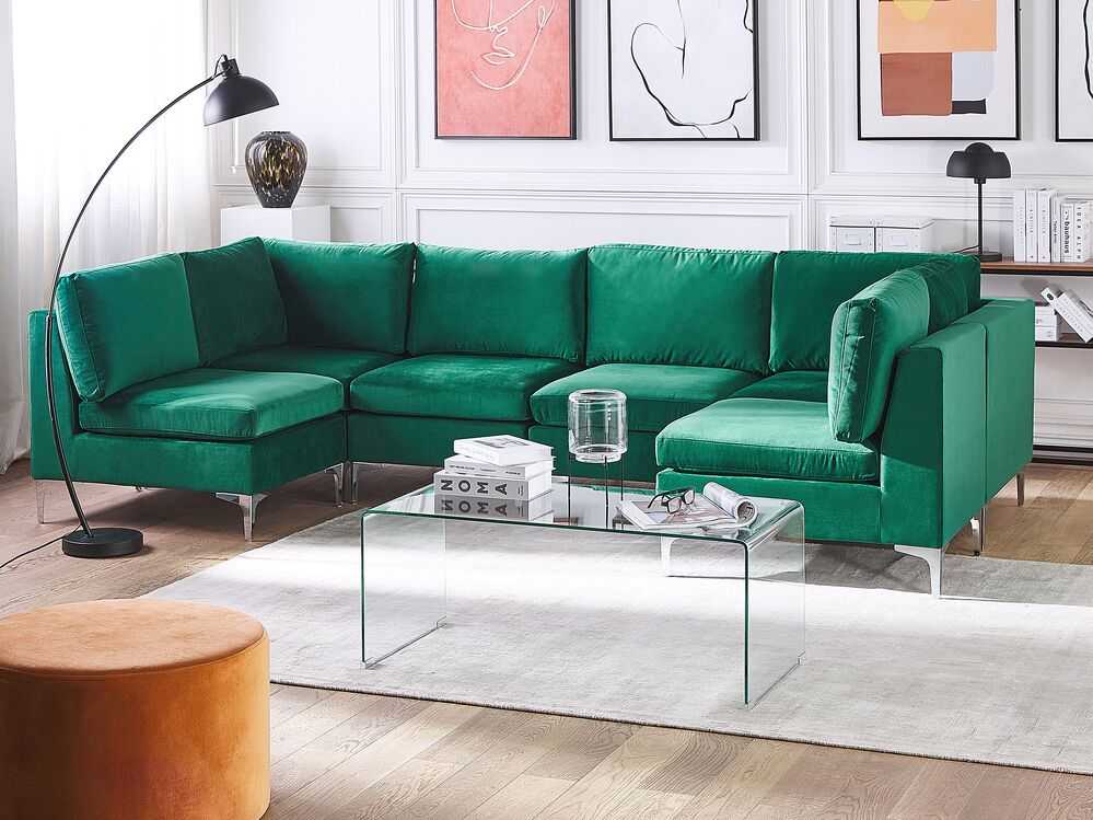 Beliani Modulinė U formos sofa 6 asmenims EVJA žalias veliūras