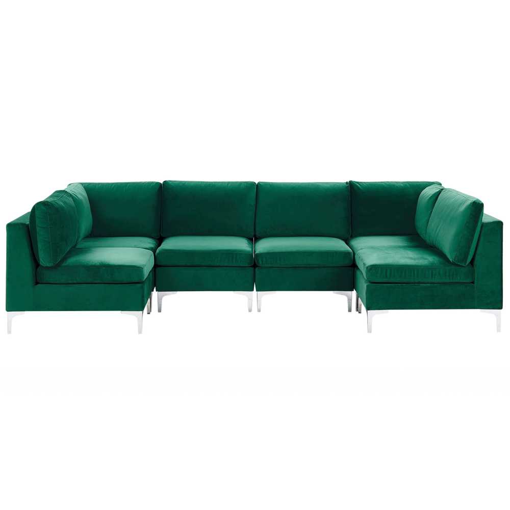Beliani Modulinė U formos sofa 6 asmenims EVJA žalias veliūras