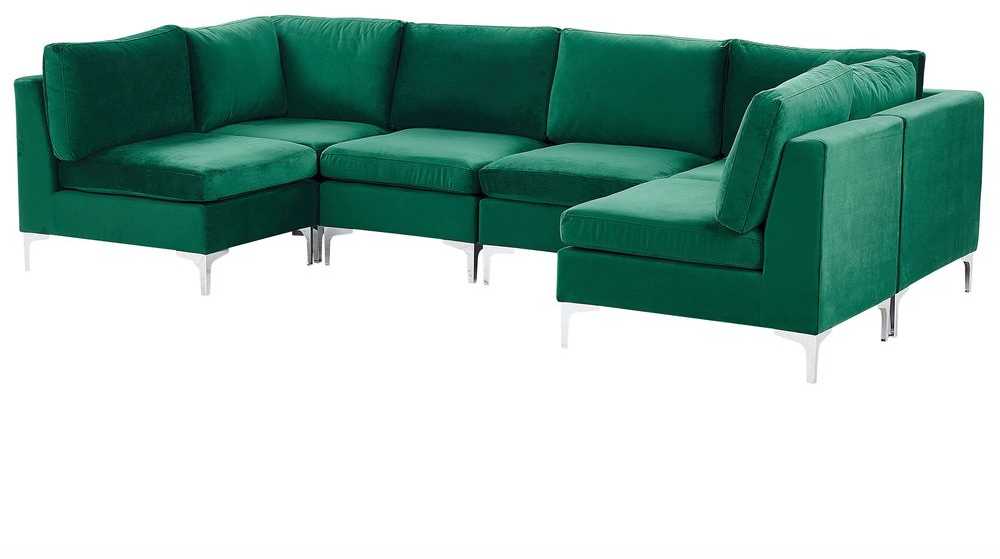 Beliani Modulinė U formos sofa 6 asmenims EVJA žalias veliūras